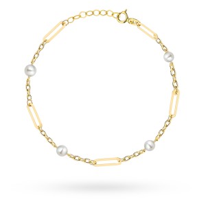 Bransoletka złota długie ogniwa z perłami