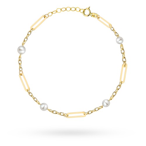 Bransoletka złota długie ogniwa z perłami