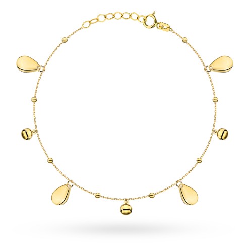 Bransoletka złota z gładkimi kulkami i wiszącymi łezkami