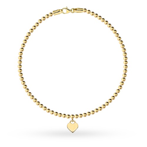 Bransoletka złota złożona z gładkich kuleczek i wiszącym sercem