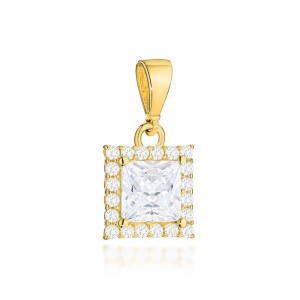 Zawieszka złota z kwadratowym kamieniem i cyrkoniami