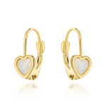 Gold heart earrings with opalite on an English clasp