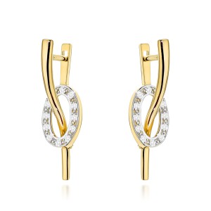 Kolczyki złote fala i owal z cyrkoniami