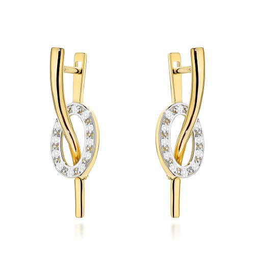 Kolczyki złote fala i owal z cyrkoniami