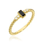Pierścionek złoty z kuleczek z czarnym kamieniem i cyrkoniami