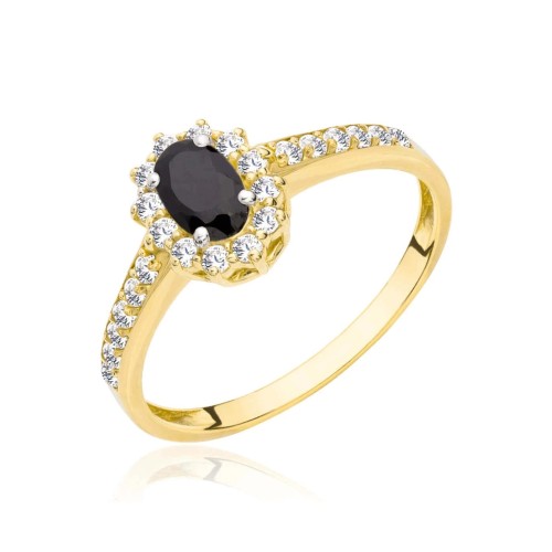 Pierścionek czarny kamień i białe cyrkonie pr. 333 G.0102c