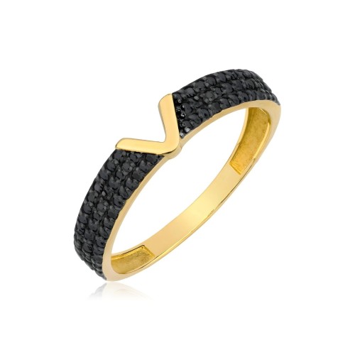 Złoty pierścionek obrączka z czarnymi cyrkoniami pr. 333 G.0168c