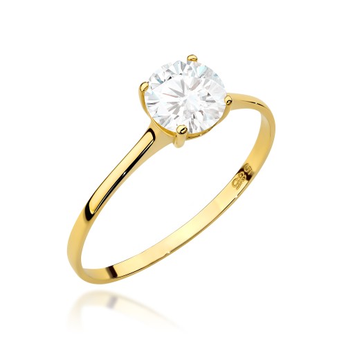 Pierścionek złoty klasyczny z centralną cyrkonią