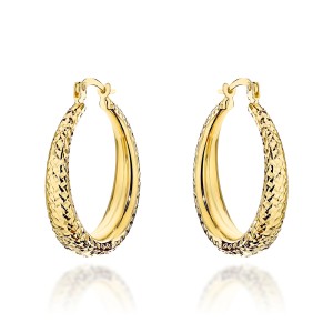 Kolczyki złote koła zdobione diamentowaniem z szeroką szyną