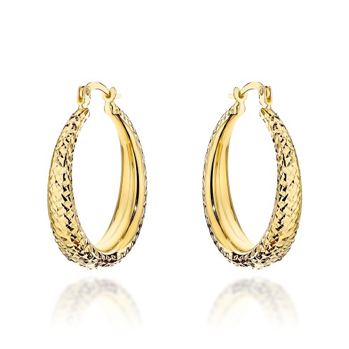 Kolczyki złote koła zdobione diamentowaniem z szeroką szyną