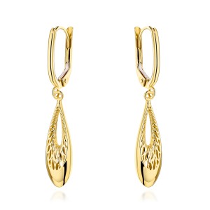 Kolczyki złote wiszące łezki z ażurem