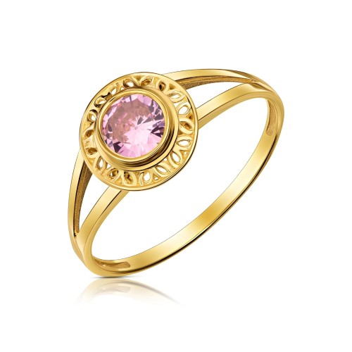 Pierścionek ażurowy złoty różowy kamień pr. 333 1.815r