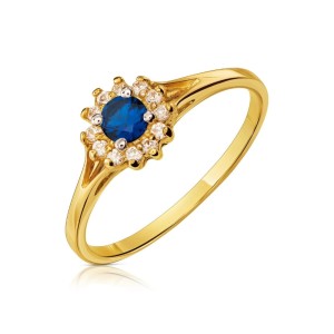 Pierścionek kwiatek z niebieskim kamieniem pr. 333 2.1455n