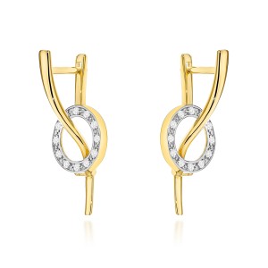 Kolczyki złote fala i kółko z cyrkoniami