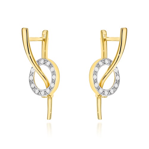 Kolczyki złote fala i kółko z cyrkoniami