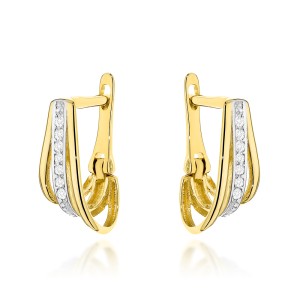 Kolczyki złote potrójne z cyrkoniami w dwóch kolorach złota