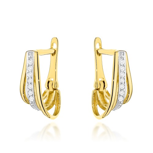 Kolczyki złote potrójne z cyrkoniami w dwóch kolorach złota