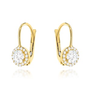 Kolczyki złote z centralną cyrkonią w oprawie mniejszych