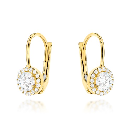 Kolczyki złote z centralną cyrkonią w oprawie mniejszych