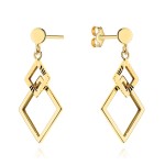 Kolczyki złote wiszące romby zdobione diamentowaniem