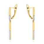 Gold stud earrings with cubic zirconias on an English clasp