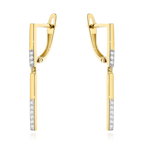 Kolczyki złote pręcik z cyrkoniami na angielskim zapięciu