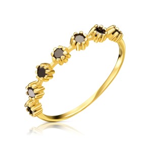 Pierścionek delikatny czarne kamienie pr. 333