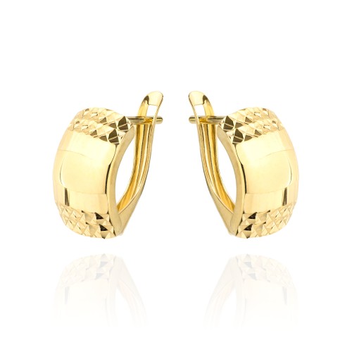 Kolczyki złote dwa poprzeczne diamentowane paski