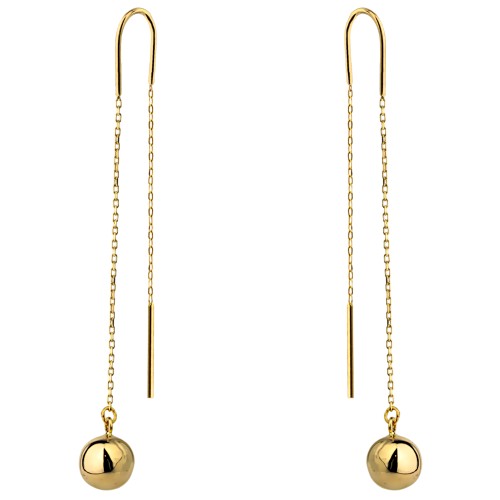 Złote kolczyki przewlekane gładkie kulki na łańcuszku