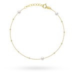 Bransoletka złota z delikatnymi diamentowanymi kuleczkami i perłami