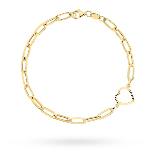 Bransoletka złota długie ogniwa i diamentowane serce