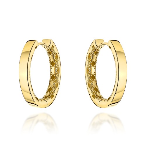 Kolczyki złote kółka gładkie wewnętrznie zdobione ażurem