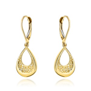 Kolczyki złote łezki z ażurowym zdobieniem
