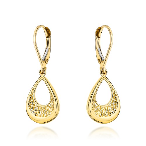 Kolczyki złote łezki z ażurowym zdobieniem
