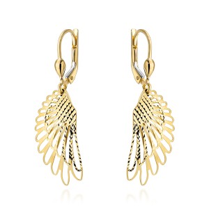 Kolczyki złote skrzydła zdobione diamentowaniem