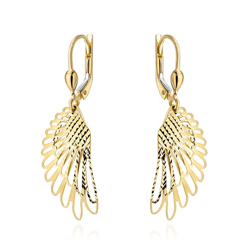 Kolczyki złote skrzydła zdobione diamentowaniem