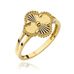 Pierścionek złoty z diamentowaną koniczynką i ozdobną szyną