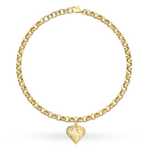 Bransoletka złota o splocie rolo z diamentowanym sercem