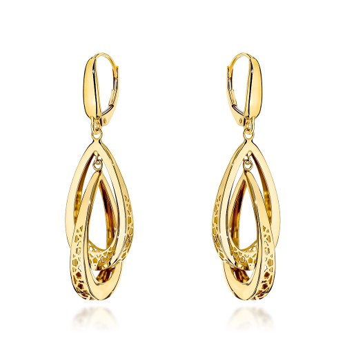 Kolczyki złote podwójne ażurowane łezki