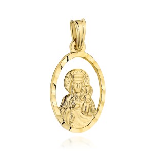 Medalik złoty Matka Boska Częstochowska w diamentowanym owalu