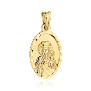Medalik złoty Matka Boska Częstochowska w diamentowanej owalnej oprawie