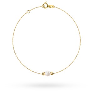 Bransoletka złota z perłą i gładkimi kulkami