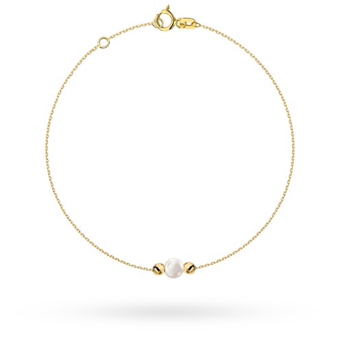 Bransoletka złota z perłą i gładkimi kulkami