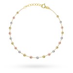 Bransoletka w trzech kolorach złota z diamentowanymi kuleczkami