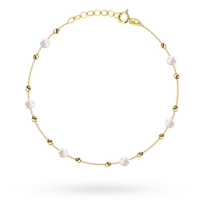 Bransoletka złota z gładkimi kuleczkami i perłami