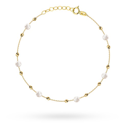 Bransoletka złota z gładkimi kuleczkami i perłami