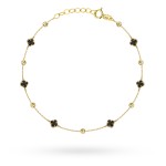 Bransoletka złota z czarnymi koniczynkami i diamentowanymi kulkami