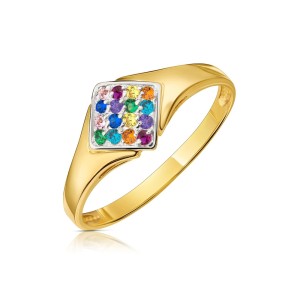 Pierścionek z kwadratowy kolorowe kamienie pr. 333