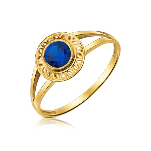 Pierścionek złoty ażurowy niebieski kamień pr. 333