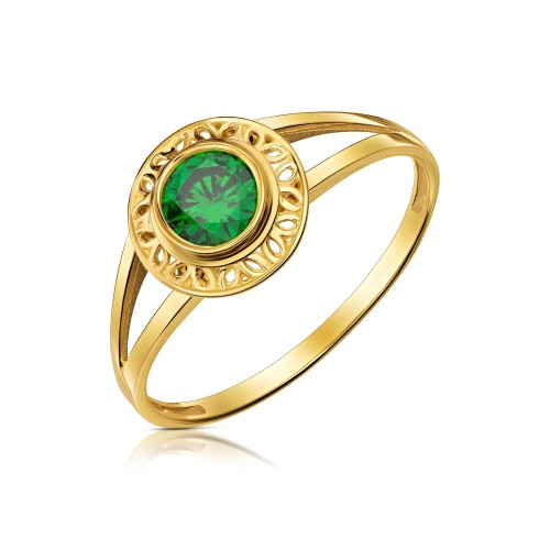 Pierścionek złoty ażurowy zielony kamień pr. 333